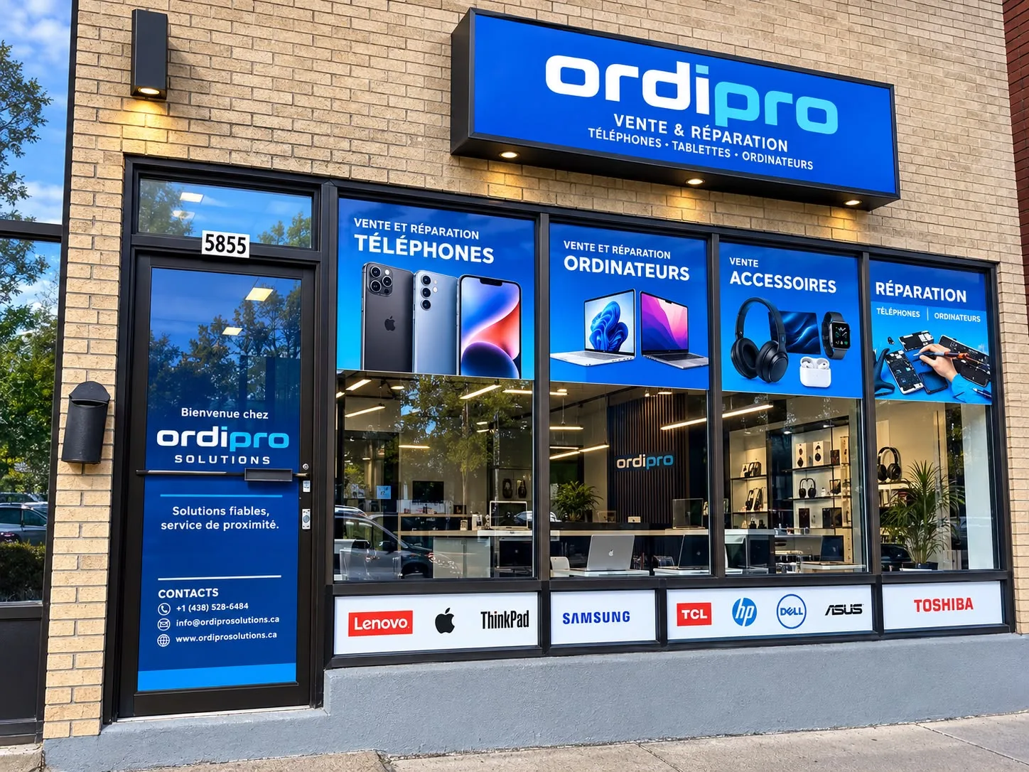 La façade et l’entrée OrdiPro Solutions au 5855 boulevard Saint-Michel